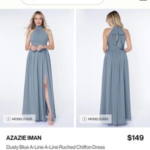 Azazie Dusty Blue Halter Dress